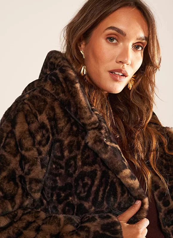 Hot Sud Express Manteau Fausse Fourrure Leopard Camel Mialys