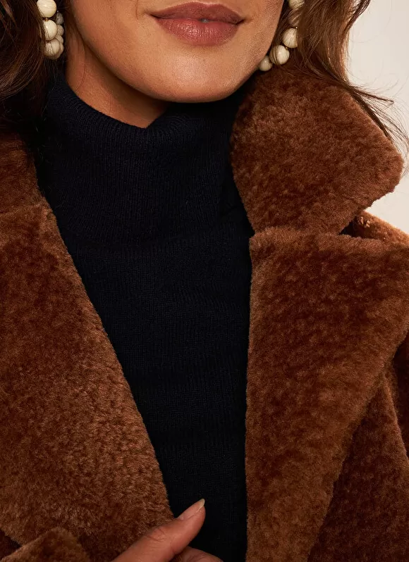 Shop Sud Express Manteau Mi-Long En Fausse Fourrure Camel Mampini