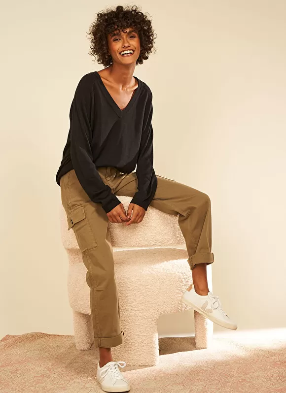 Outlet Sud Express Pantalon Cargo Taille Haute Kaki Pargo