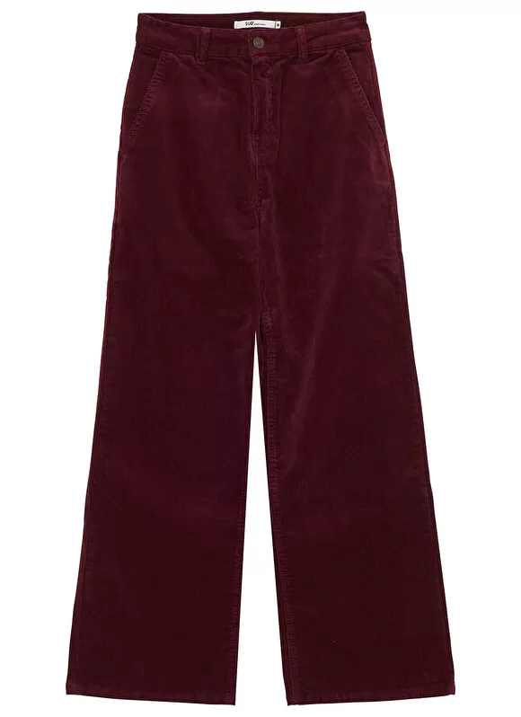 New Sud Express Pantalon Droit Taille Haute En Velours Cotele Bordeaux Passyla