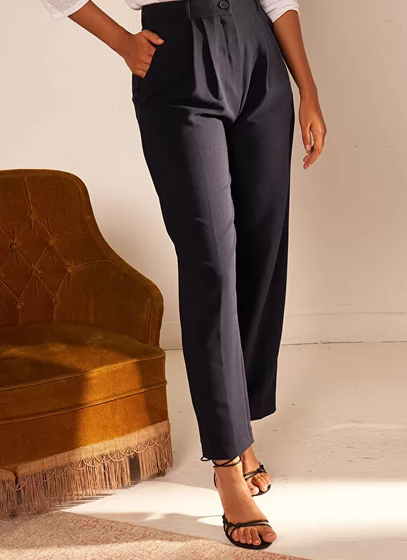 Outlet Sud Express Pantalon Tailleur Taille Haute Marine Pasalta