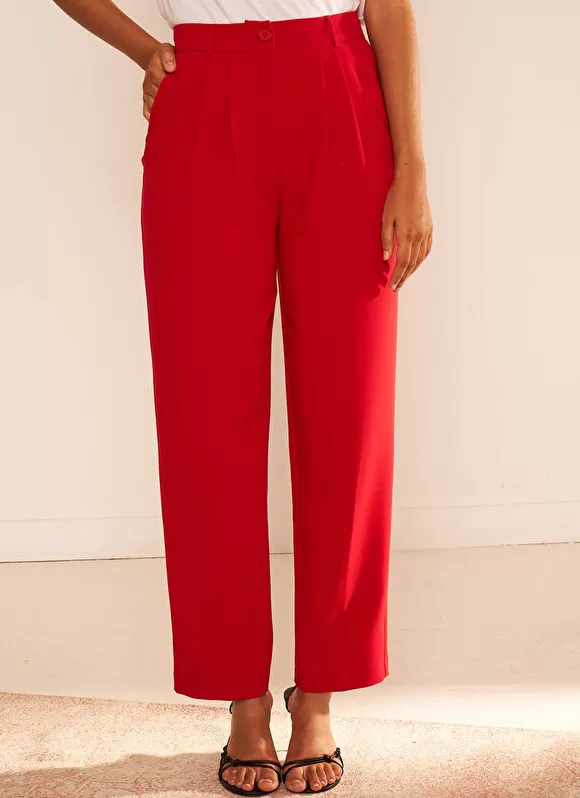 Outlet Sud Express Pantalon Tailleur Taille Haute Rouge Pasalta