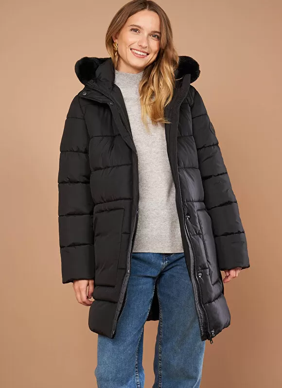 New Sud Express Parka A Capuche Manches Longues Noir Vokita