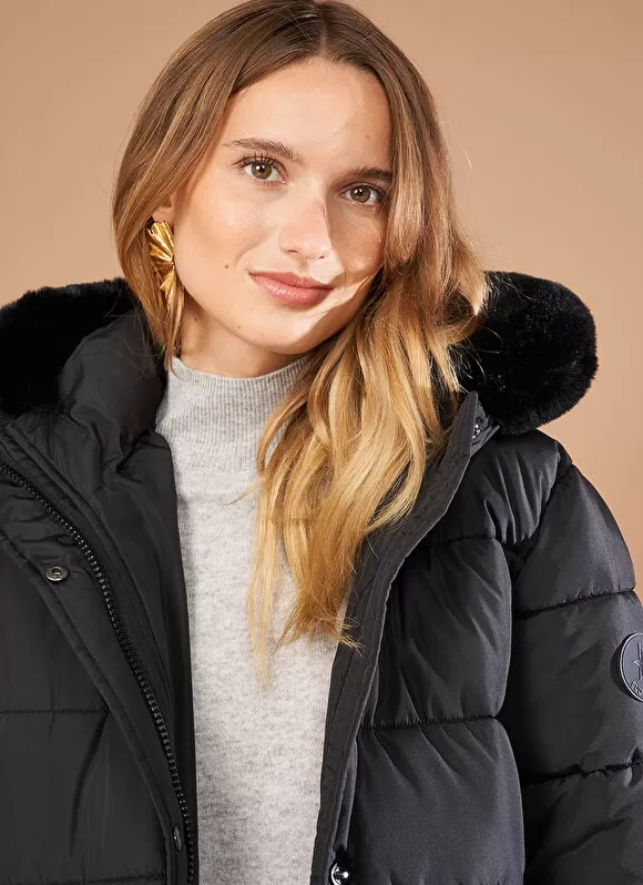 New Sud Express Parka A Capuche Manches Longues Noir Vokita