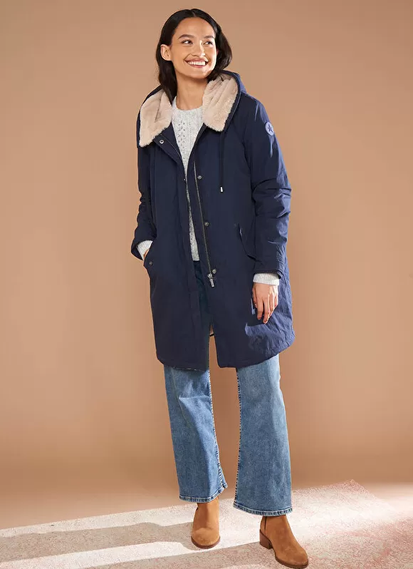 New Sud Express Parka Mi-Longue A Capuche Bleu Velane