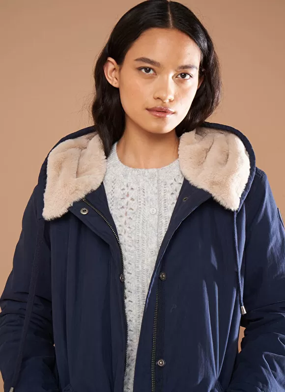 New Sud Express Parka Mi-Longue A Capuche Bleu Velane