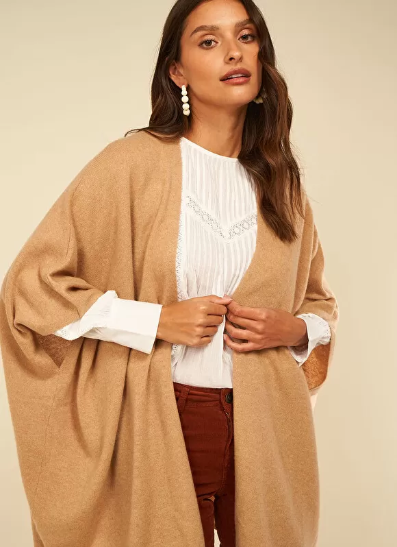 Store Sud Express Poncho Long Et Ouvert Pur Cachemire Camel Gwenaelle