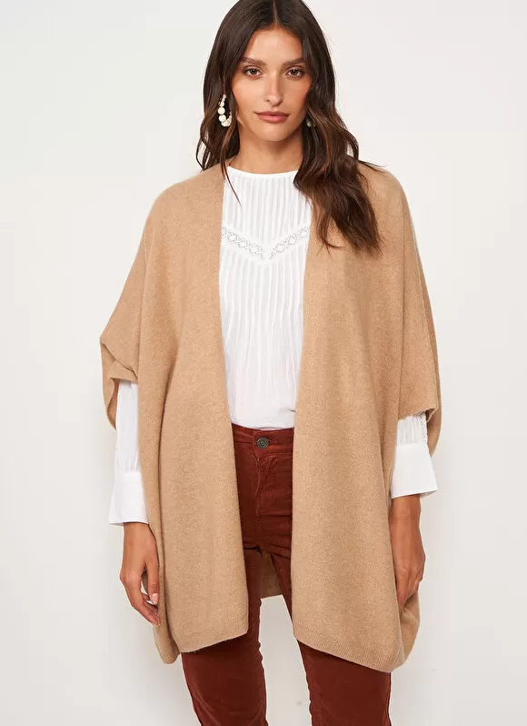 Store Sud Express Poncho Long Et Ouvert Pur Cachemire Camel Gwenaelle