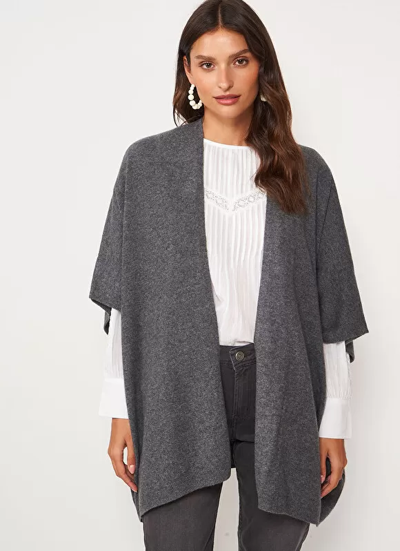 Flash Sale Sud Express Poncho Long Et Ouvert Pur Cachemire Gris Chine Gwenaelle