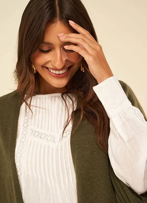 Store Sud Express Poncho Long Et Ouvert Pur Cachemire Kaki Gwenaelle