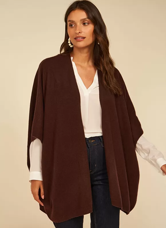 Shop Sud Express Poncho Long Et Ouvert Pur Cachemire Marron Gwenaelle