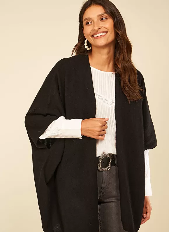 Cheap Sud Express Poncho Long Et Ouvert Pur Cachemire Noir Gwenaelle
