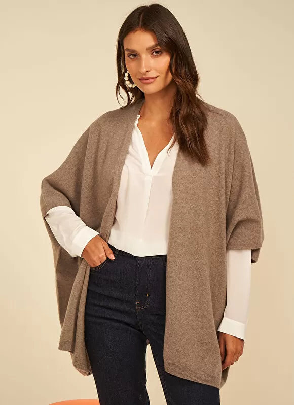 Best Sale Sud Express Poncho Long Et Ouvert Pur Cachemire Vison Gwenaelle