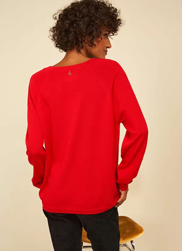 Clearance Sud Express Pull A Col V Au Tricotage Jersey Rouge Madeleina