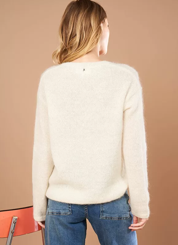 Best Sale Sud Express Pull A Col V En Mohair Ecru Mannakayx