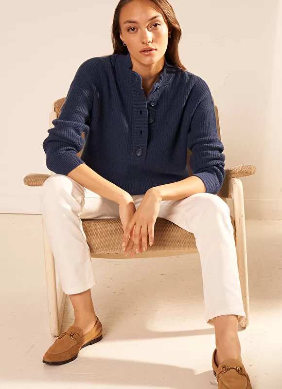 Shop Sud Express Pull A Cotes Et Col Montant Indigo Macaron