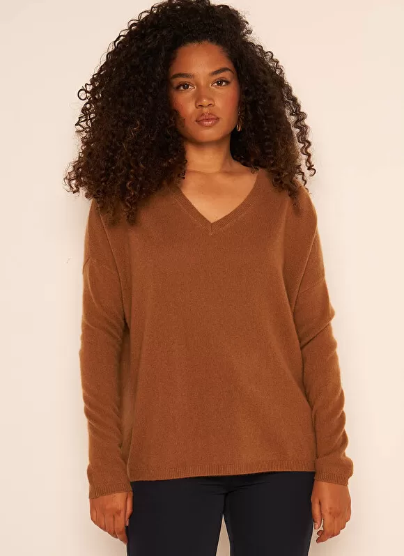 New Sud Express Pull Au Volume Oversize Et A Manches Longues Pres Du Corps Caramel Monjoe