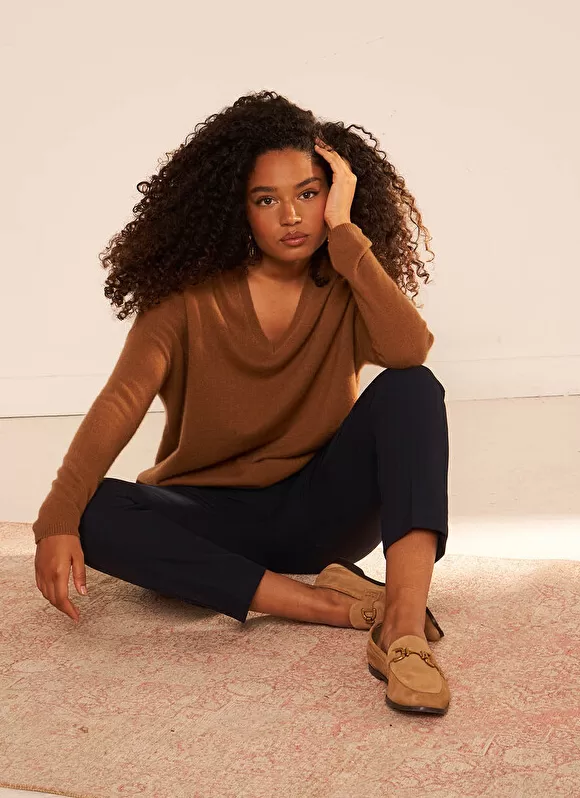 New Sud Express Pull Au Volume Oversize Et A Manches Longues Pres Du Corps Caramel Monjoe
