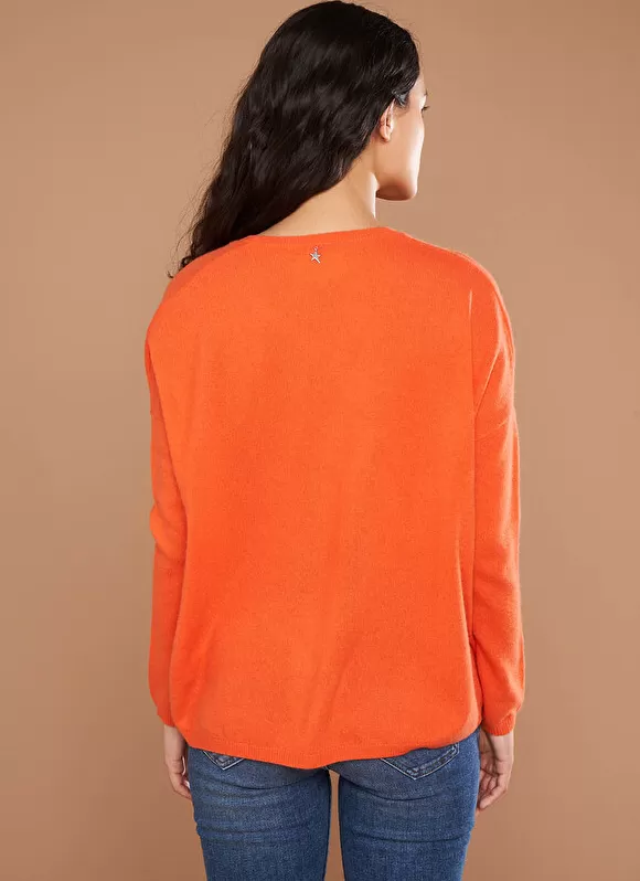Fashion Sud Express Pull Au Volume Oversize Et A Manches Longues Pres Du Corps Orange Monjoe