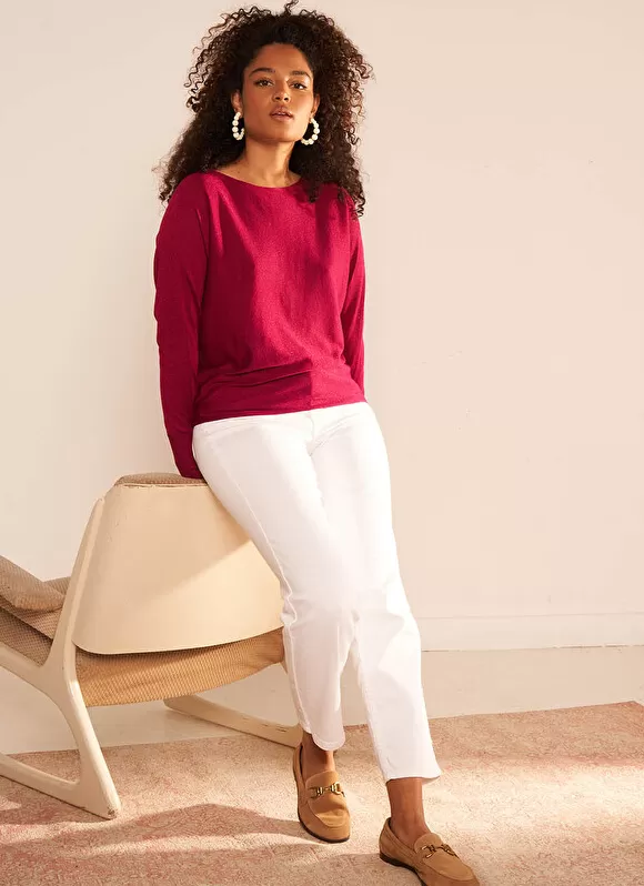 Hot Sud Express Pull Col Bateau A Manches Longues Framboise Macarena