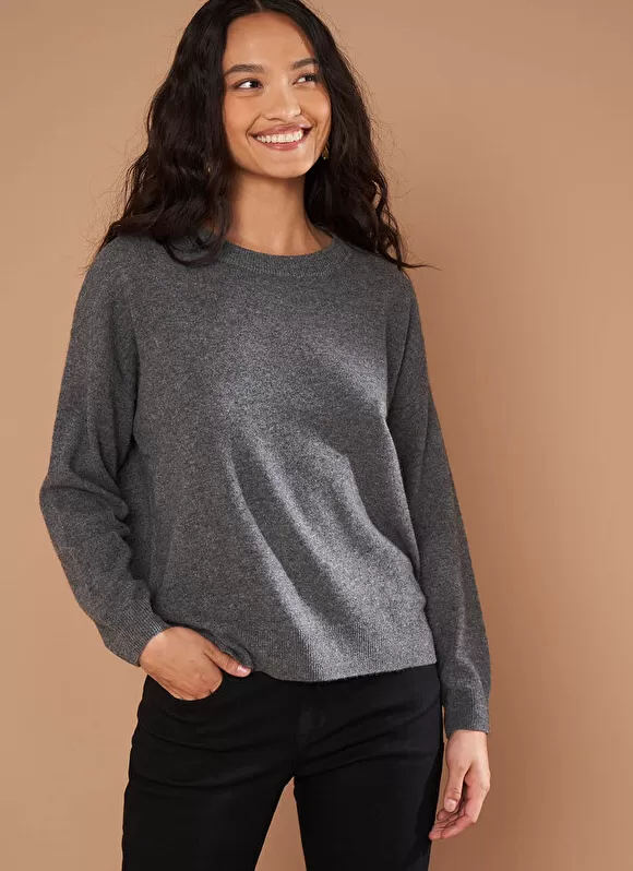 Outlet Sud Express Pull Col Rond 100% Cachemire Gris Chine Mapoue