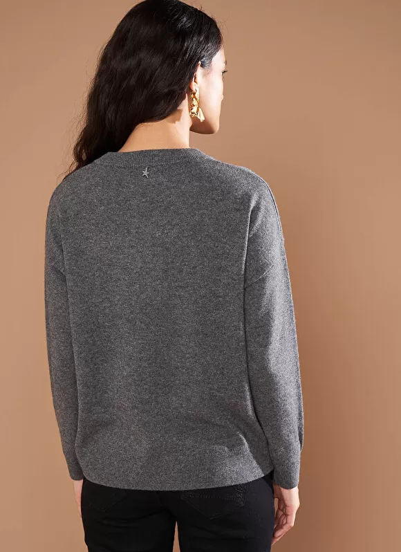 Outlet Sud Express Pull Col Rond 100% Cachemire Gris Chine Mapoue