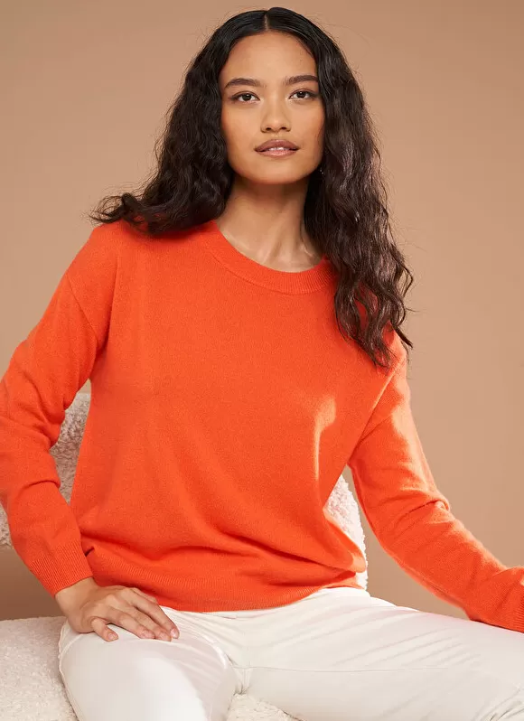 Store Sud Express Pull Col Rond 100% Cachemire Orange Mapoue