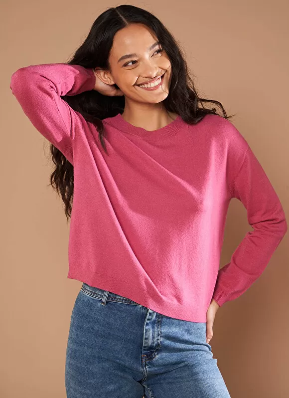 Store Sud Express Pull Col Rond A Maille Douce Vieux Rose Melaniae