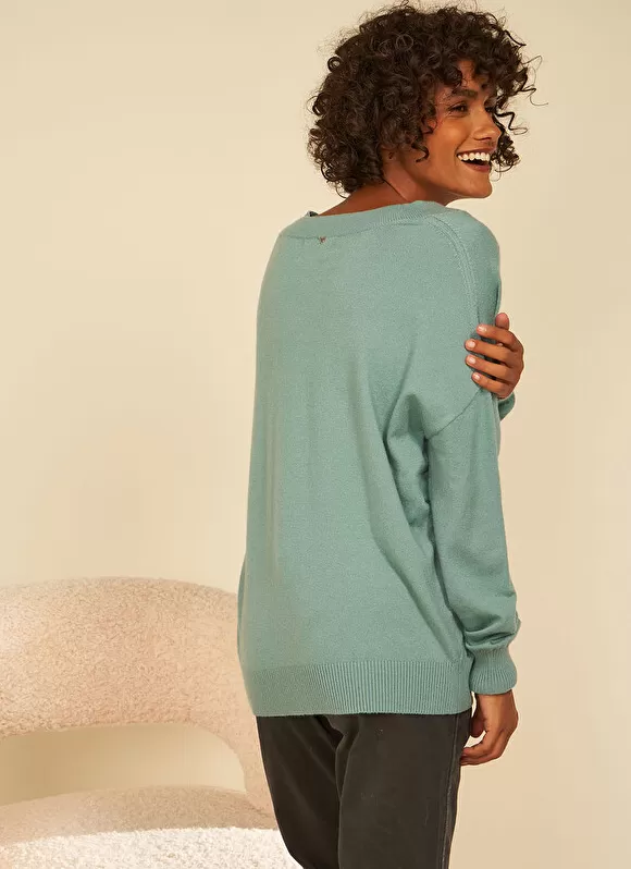 Online Sud Express Pull Col V A Maille Douce Celadon Marseillan