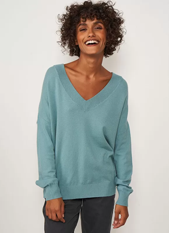 Online Sud Express Pull Col V A Maille Douce Celadon Marseillan