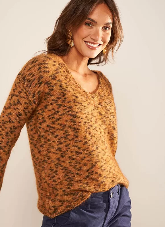 Best Sud Express Pull Col V, Fil Effet Animal Camel Madeline