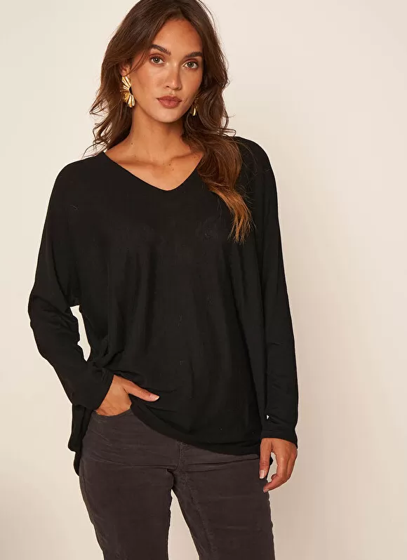 Hot Sud Express Pull Col V Sans Emmanchures Noir Maboutou