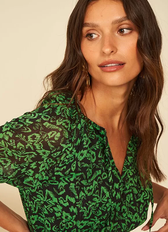 Best Sale Sud Express Robe Courte A Col Rond Imprimee Vert Rerone