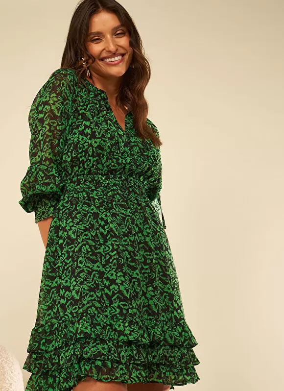 Best Sale Sud Express Robe Courte A Col Rond Imprimee Vert Rerone