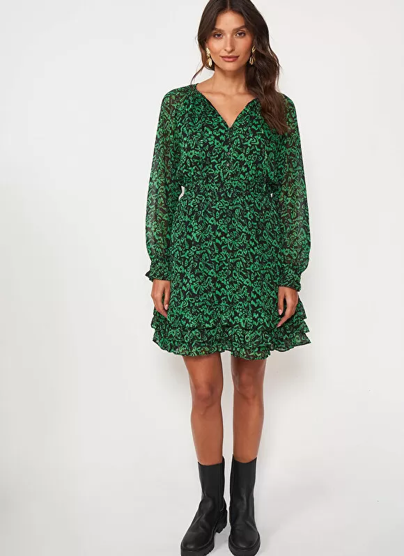 Best Sale Sud Express Robe Courte A Col Rond Imprimee Vert Rerone