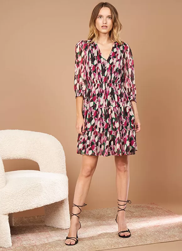 Cheap Sud Express Robe Courte Imprimee A Encolure V Framboise Ruberry