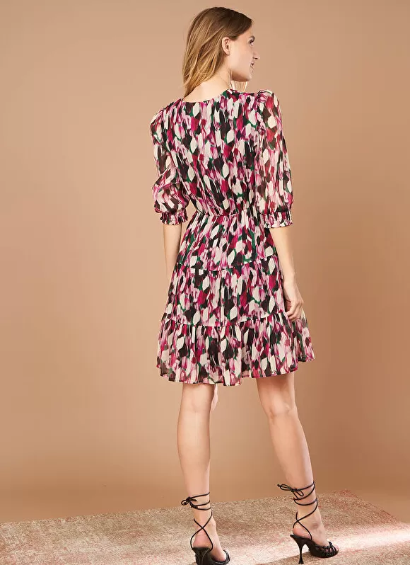 Cheap Sud Express Robe Courte Imprimee A Encolure V Framboise Ruberry