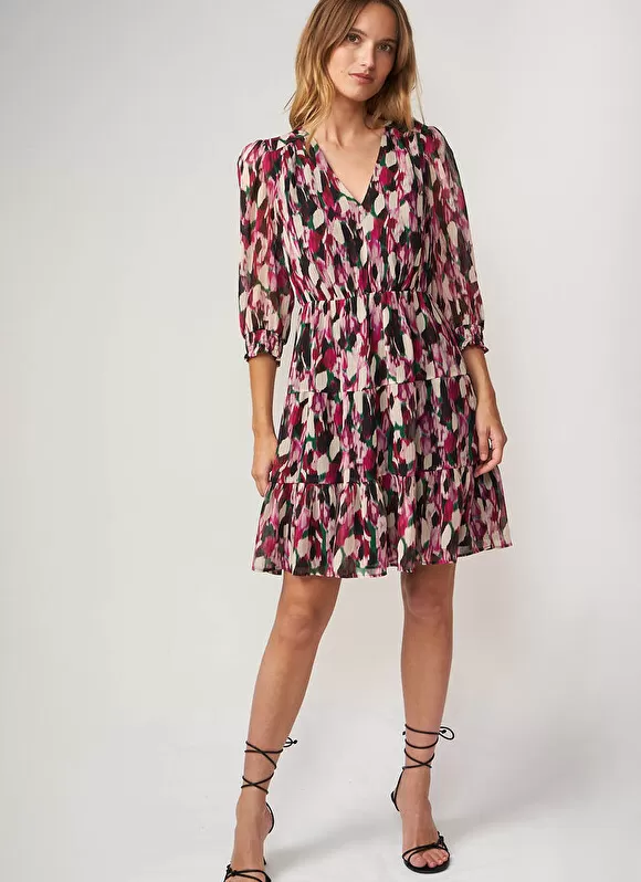 Cheap Sud Express Robe Courte Imprimee A Encolure V Framboise Ruberry