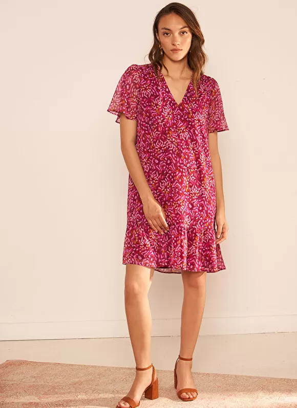 Online Sud Express Robe Courte Imprimee, Encolure V Framboise Ralorie