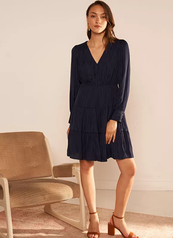 Cheap Sud Express Robe Courte Satin A Encolure V Marine Rascalou
