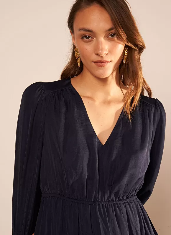 Cheap Sud Express Robe Courte Satin A Encolure V Marine Rascalou