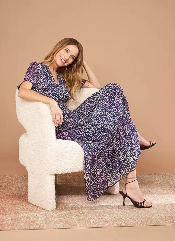 Best Sud Express Robe Longue Imprimee A Col V Marine Rouza