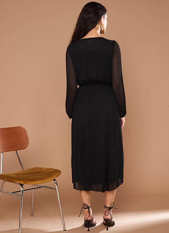 Best Sud Express Robe Midi Plissee A Manches Longues Noir Ralita