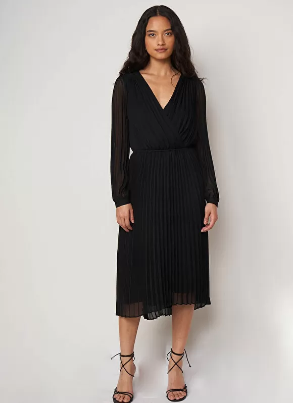 Best Sud Express Robe Midi Plissee A Manches Longues Noir Ralita