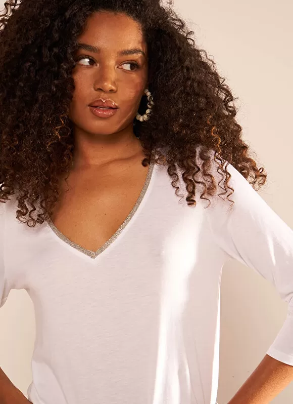 Hot Sud Express Tee-Shirt Col V Et Manches 3/4 Blanc Tonyla