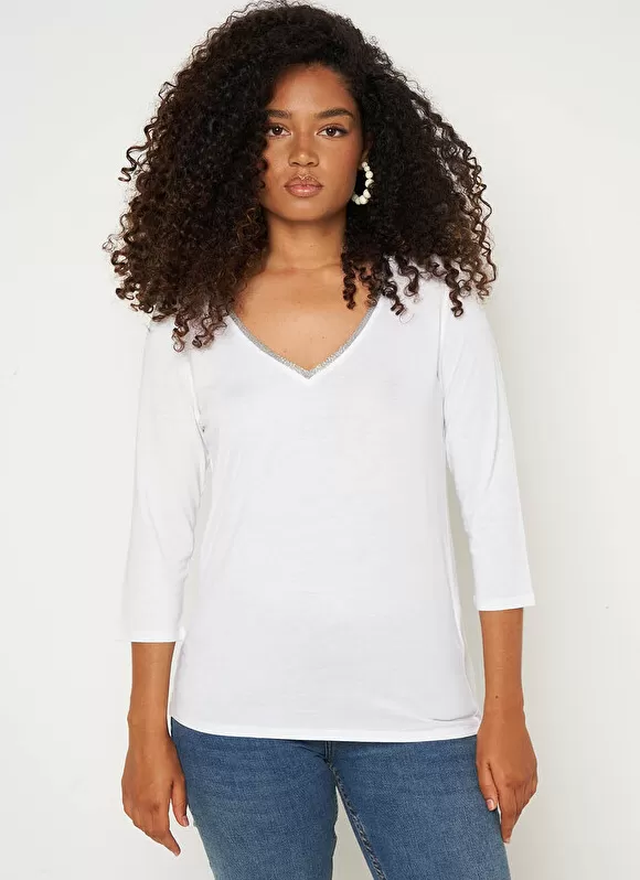 Hot Sud Express Tee-Shirt Col V Et Manches 3/4 Blanc Tonyla