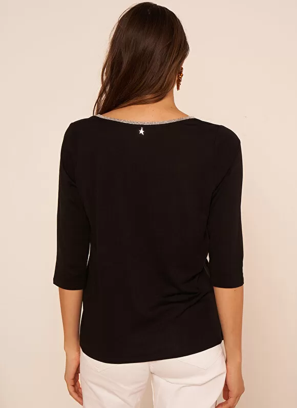 Best Sale Sud Express Tee-Shirt Col V Et Manches 3/4 Noir Tonyla