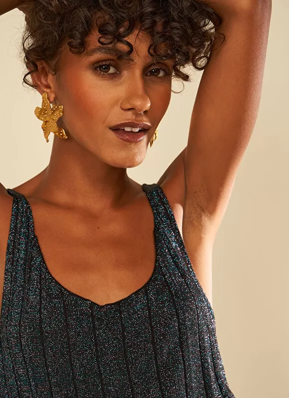 New Sud Express Top En Maille Scintillant Noir Dolce