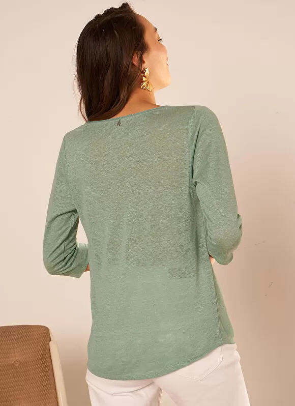 Best Sale Sud Express T-Shirt En Lin A Manches 3/4 Et Col V Amande Tomeoh
