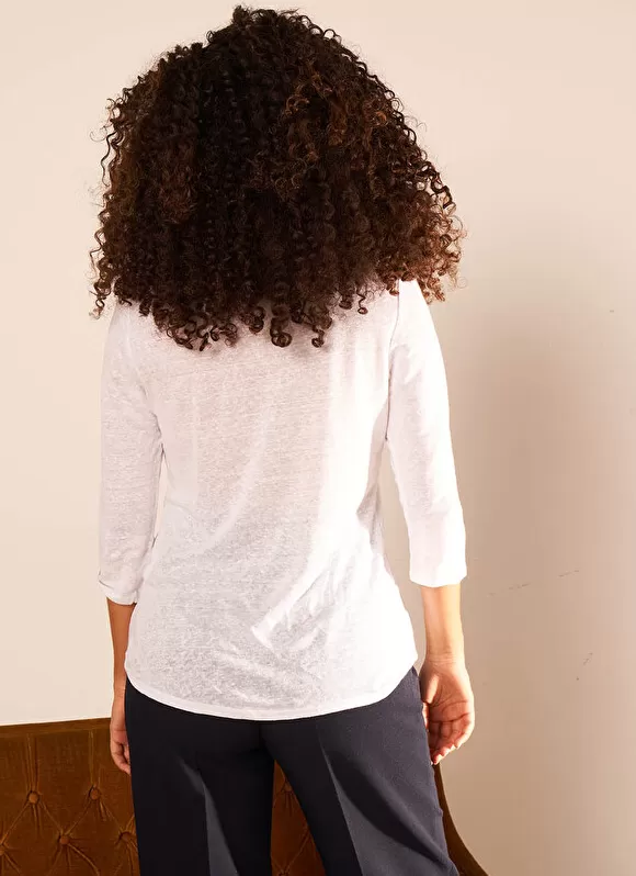 Cheap Sud Express T-Shirt En Lin A Manches 3/4 Et Col V Blanc Tomeoh